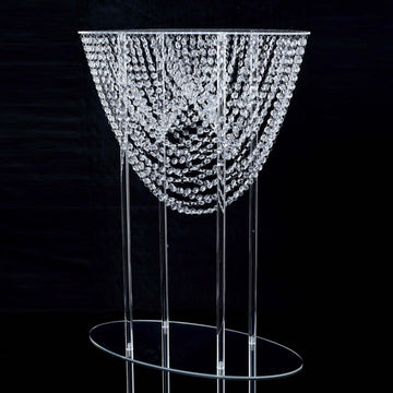 Acrylic Wedding Bouquet Pillar Centerpiece Crystal Chandelier Design - Large Flower Arrangement Table Stand 32"