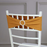 5 pack | 5"x14" Gold Spandex Stretch Chair Sash with Silver Diamond Ring Slide Buckle