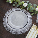 4 Pack White Rustic Farmhouse Burlap Tassel Dining Table Mats, 16inch Round Boho Chic Jute Fringe