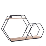  2-Tier Hexagon Floating Shelf, Dessert Display Stand With Black Double Geometric Design