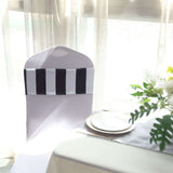 5 Pack | Black/White Stripe Spandex Fit Chair Sashes, Elastic Bands - 5x14Inch