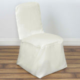 Ivory Polyester Square Top Banquet Chair Cover, Reusable Slip On Chair Cover