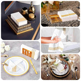 20 Pack White Gold Soft Linen-Feel Paper Napkins With Gold Lines, Disposable Airlaid Dinner Napkins