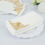 20 Gold Foil White Airlaid Linen-Feel Paper Dinner Napkins, Disposable Hand Towels Fleur Vintage