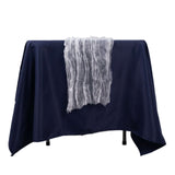 9ft White Sheer Crinkled Organza Table Runner, Premium Shimmer Chiffon Layered Table Runner