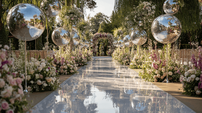 Aisle Glam with Hanging Disco Orbs