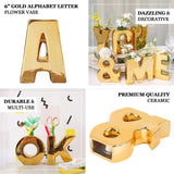 6inch Shiny Gold Plated Ceramic Letter "P" Sculpture Bud Vase, Flower Planter Pot Table Centerpiece