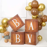 4 Pack | Wood Grain Brown Boho Design DIY Prop Balloon Boxes