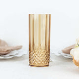 6 Pack | 14oz Amber Gold Crystal Cut Reusable Plastic Cocktail Tumbler Cups