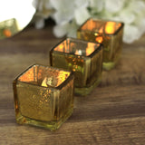 12 Pack | 2inch Square Gold Mercury Glass Candle Holders, Votive Glittered Tealight Holders