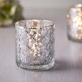 6 Pack | 3inch Shiny Silver Mercury Glass Candle Holders, Votive Tealight Holders - Geometric Design