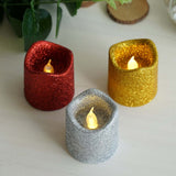 12 Pack | Silver Glitter Flameless Candles LED | Battery Operated Votive Candles