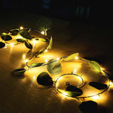 7ft 20 LED Green Silk Eucalyptus Leaf Garland Vine String Lights, Warm White Battery Operated