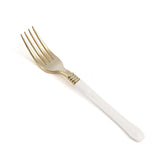 24 Pack | Gold 7inch Heavy Duty Plastic Forks with White Handle, Plastic Silverware