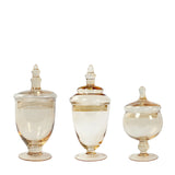 Set of 3 Amber Gold Apothecary Glass Jars with Snap On Lids, Decorative Footed Storage Jars#whtbkgd