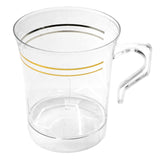 8 Pack 8oz Clear Plastic Coffee Mugs with Gold Stripes, Disposable Tea Cups with Handle#whtbkgd