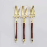 24 Pack | 6inch Gold / Brown Plastic Dessert Forks With Roman Column Handle