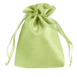 Green satin drawstring gift bag with tied closure #whtbkgd