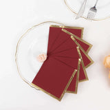 50 Pack Burgundy Disposable Cocktail Napkins with Gold Foil Edge