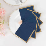 50 Pack Navy Blue Disposable Cocktail Napkins with Gold Foil Edge