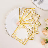 20 Pack White 3 Ply Premium Paper Cocktail Napkins with Gold Foil Lace, Soft European Style Wedding