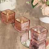 2inch Square Blush/Rose Gold Mercury Glass Candle Holders, Votive Glittered Tealight Holders