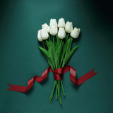 10 Stems | 13inch White Real Touch Artificial Foam Tulip Flower Bouquets