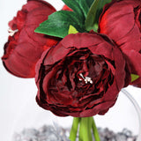 5 Flower Head Burgundy Peony Bouquet | Artificial Silk Peonies Spray