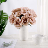 12inch Dusty Rose Artificial Velvet-Like Fabric Rose Flower Bouquet Bush