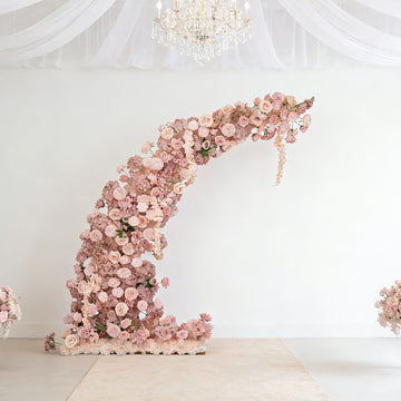 Artificial Silk Floral Backdrop for 6.5ft Half Crescent Wedding Arch – Foam-Backed Flower Arch in Dusty Rose with Roses, Hydrangeas & Chrysanthemums