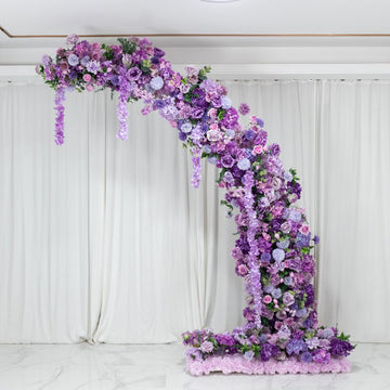 Artificial Silk Floral Backdrop for 8ft Half Crescent Wedding Arch – Foam-Backed Flower Arch in Lavender Lilac Mix with Roses, Hydrangeas & Chrysanthemums