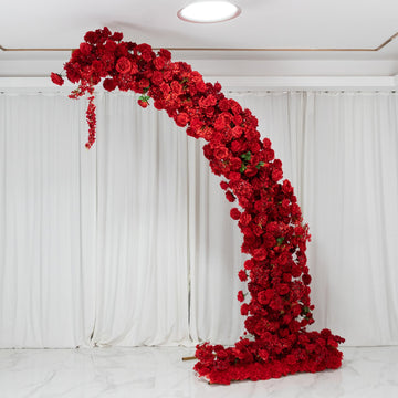 Artificial Silk Floral Backdrop for 8ft Half Crescent Wedding Arch – Foam-Backed Flower Arch in Red Mix with Roses, Hydrangeas & Chrysanthemums