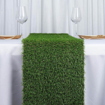 Artificial Grass 9ft Table Runner Green - Durable & All Weather Tabletop Decor