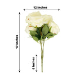 2 Bushes | 17inch Ivory Premium Silk Jumbo Rose Flower Bouquet, Wedding Floral Arrangements