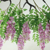 55" Artificial Silk Wisteria Vine Round Hanging Canopy in Lavender Lilac, Draping Garland Flower Chandelier With Interchangeable Branches