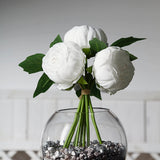 5 Flower Head White Peony Bouquet | Artificial Silk Peonies Spray