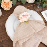 4 Pack Blush Artificial Rose Flower Wooden Napkin Holders, Farmhouse Country Floral Napkin Rings