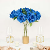 2 Bushes | 17inch Royal Blue Premium Silk Jumbo Rose Flower Bouquet, Wedding Floral Arrangements