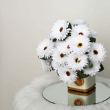 4 Bushes | White Artificial Silk Gerbera Daisy Flower Bouquets, 28 Daisies