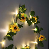 8ft Warm White 20 LED Artificial Sunflower Garland Vine Lights, Battery Operated String Lights