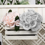 12inches Silver Artificial Velvet-Like Fabric Rose Flower Bouquet Bush