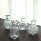 Set of 4 | Vintage Clear Glass Mini Bud Flower Vases, Antique Decorative Wedding Table Centerpieces