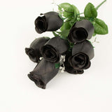 12 Bushes | Black Artificial Premium Silk Flower Rose Buds | 84 Rose Buds