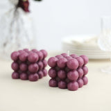 Burgundy Bubble Cube Long Burning Paraffin Wax Candle Set, Unscented Decorative Pillar Candle Gift