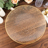 10 Pack Glitter Gold Clear Hammered Plastic Charger Plates, Round Disposable Serving Plates