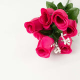 12 Bushes | Fuchsia Artificial Premium Silk Flower Rose Bud Bouquets