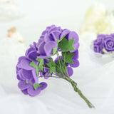 48 Roses | 1Inch Purple Real Touch Artificial DIY Foam Rose Flowers With Stem, Craft Rose Buds
