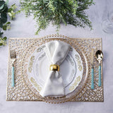 6 Pack Gold Metallic Vinyl Placemats, Floral Non-Slip Rectangle Dining Table Mats 12"x18"