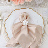 4 Pack | White & Gold Metal Flower Napkin Rings, Floral Serviette Buckle Napkin Holder Set