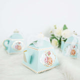 25 Pack 4inch Light Turquoise Mini Teapot Favor Boxes, Vintage Rose Gift Boxes with Ribbons